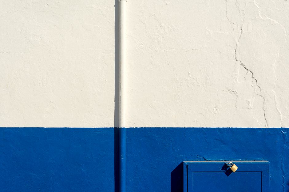 A white and blue painted wall