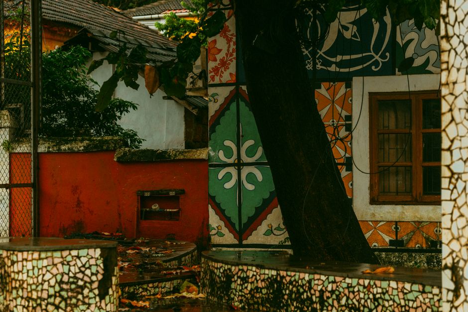 A painted wall with colorful artwork